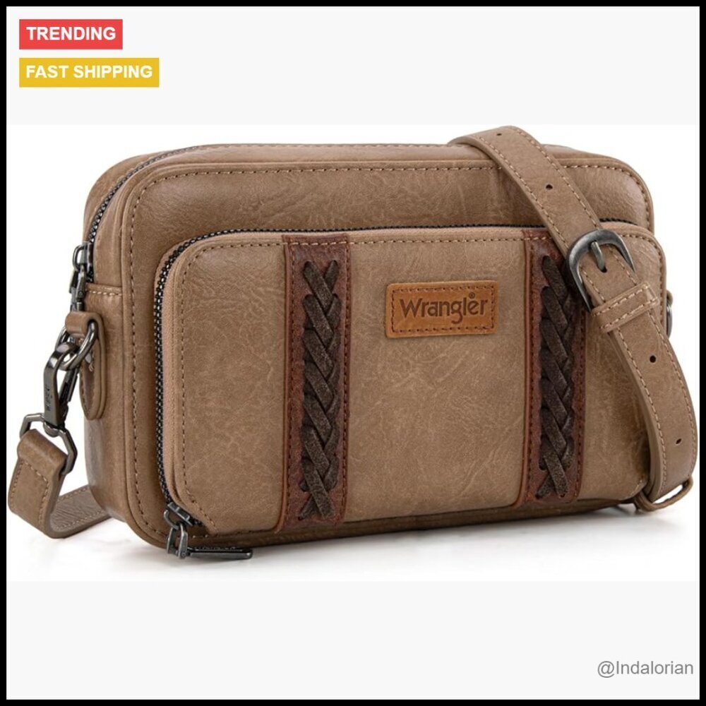 Leather Crossbody Bag Small Multi Pocket Adjustable Strap Chic Everyday Purse